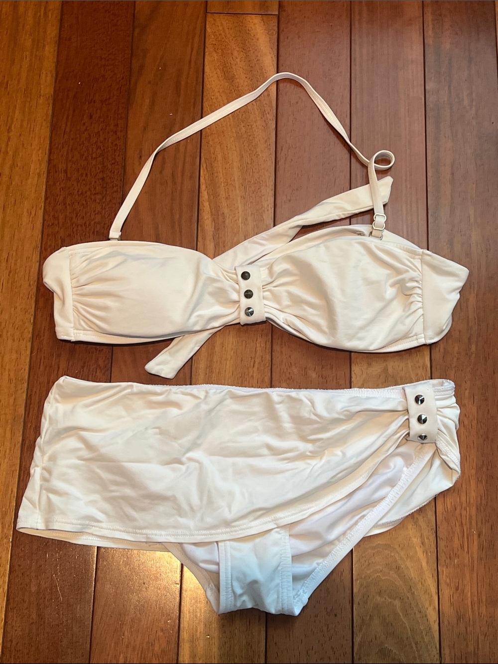 Vince Camuto Off- White Two-Piece Bikini Set with Metal Stud Accents